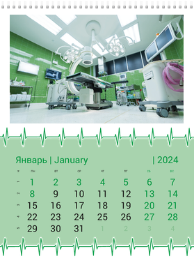 Вертикальные настенные перекидные календари - Зеленый пульс Январь