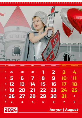 Вертикальные настенные перекидные календари - Красные Август
